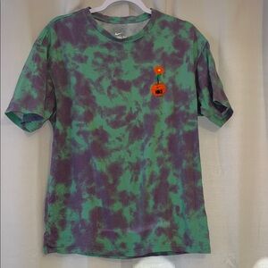 Nike Green and Purple Tie-Dye Tee with Orange Flower Patch